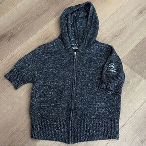 Harley-Davidson Women M  Zip Up Short Sleeve Hoodie Black Silver Shimmer Sweater